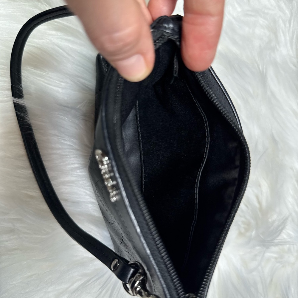 Coach Black Leather Wristlet with Silver Accents